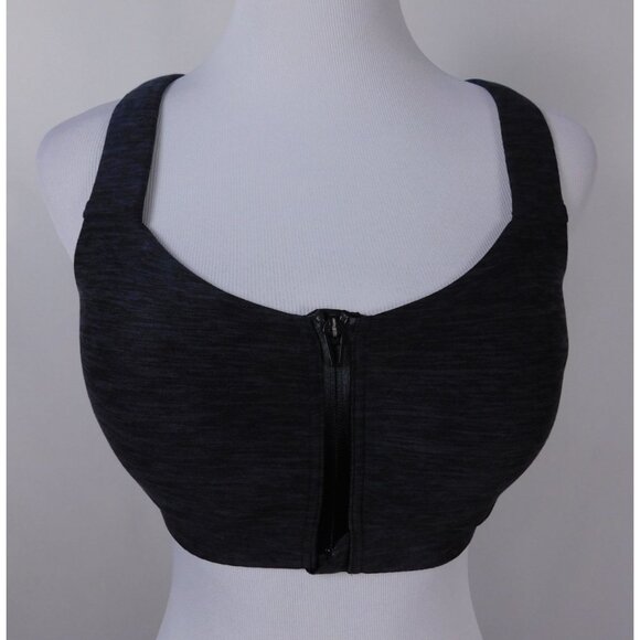 SALE Victorias Secret Zip Front Sports Bra Black Heather Size L Adj Straps - Picture 1 of 11